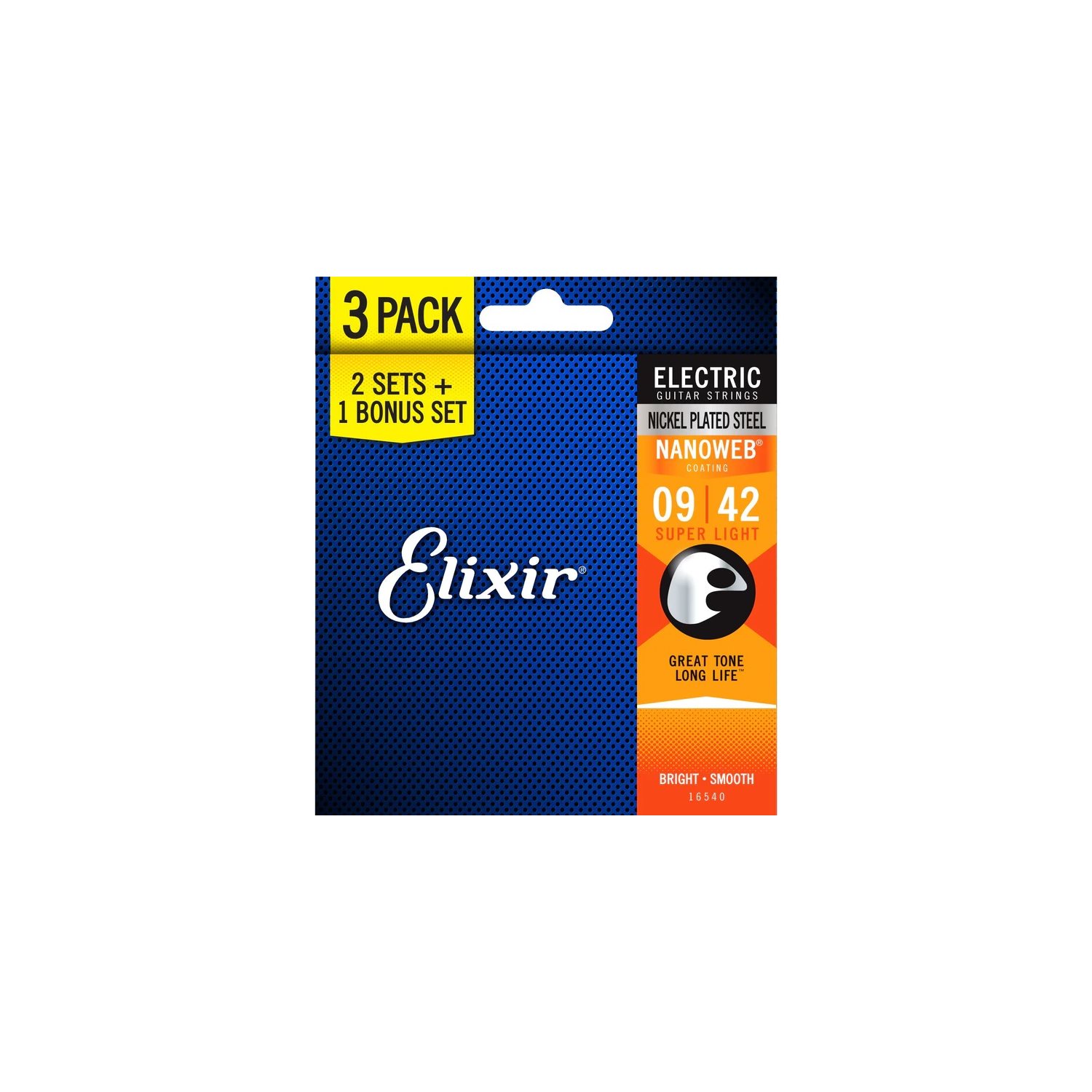 ELIXIR - 16540 - Nanoweb Coated Electric Guitar Strings Super Light 9-42 - 3-Pack