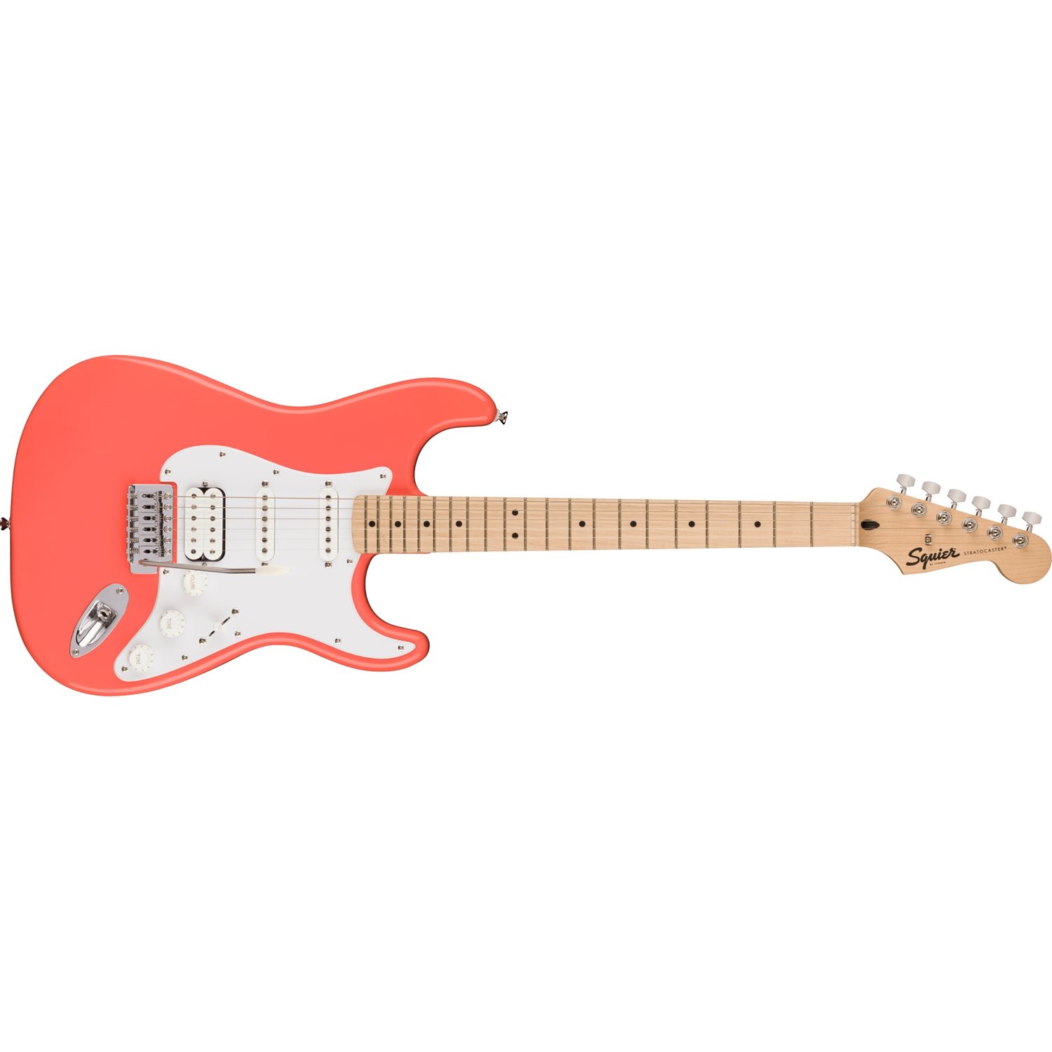 FENDER - Squier Sonic™ Stratocaster® HSS, Touche en érable, pickguard blanc - Tahitian Coral