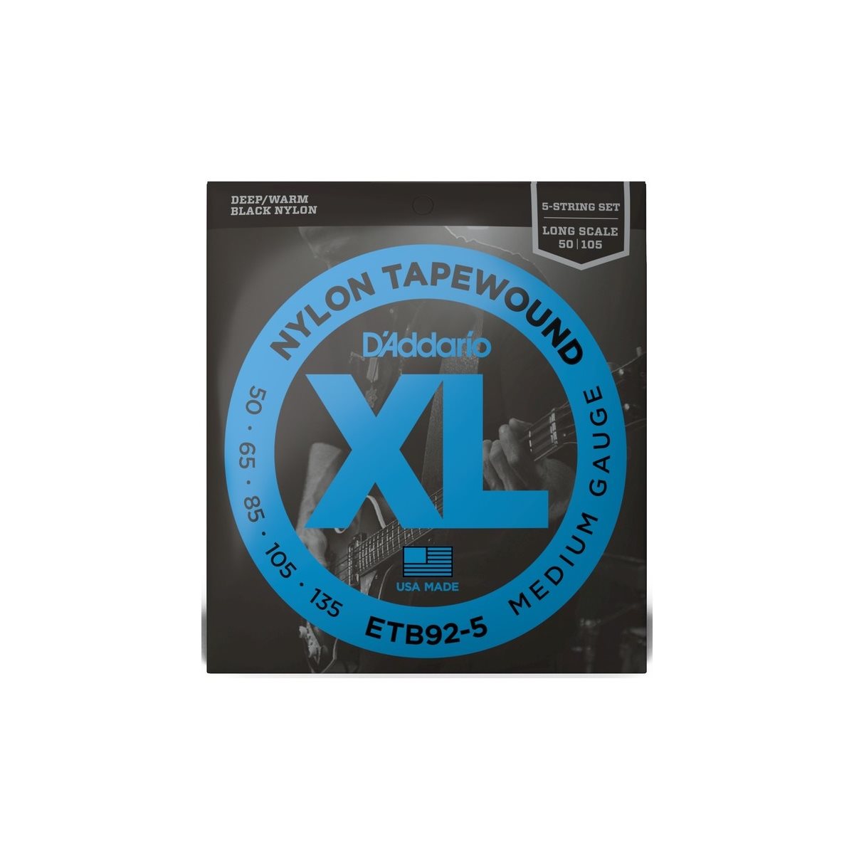 D'ADDARIO - ETB92-5 - Cordes de basse électrique à 5 cordes à long diapason - tapewound - 50-135