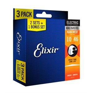 ELIXIR - 16542 - Nanoweb Coated Electric Guitar Strings 10-46 - 3-PACK