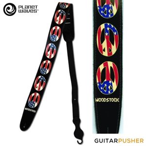 PLANET - 25LW06 - WOODSTOCK LEATHER GUITAR STRAP - PEACE FLAG