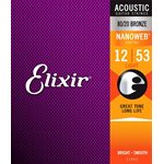 Elixir - 11052 - acoustic guitar strings - 80 / 20 Bronze - Nanoweb Coating - 12-53