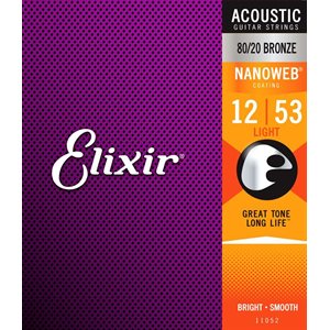 Elixir - 11052 - cordes de guitare acoustique - 80 / 20 Bronze - revêtement Nanoweb - 12-53