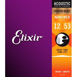 ELIXIR - 16052 - Cordes de guitare acoustique Phosphor Bronze Nanoweb Light 12-53