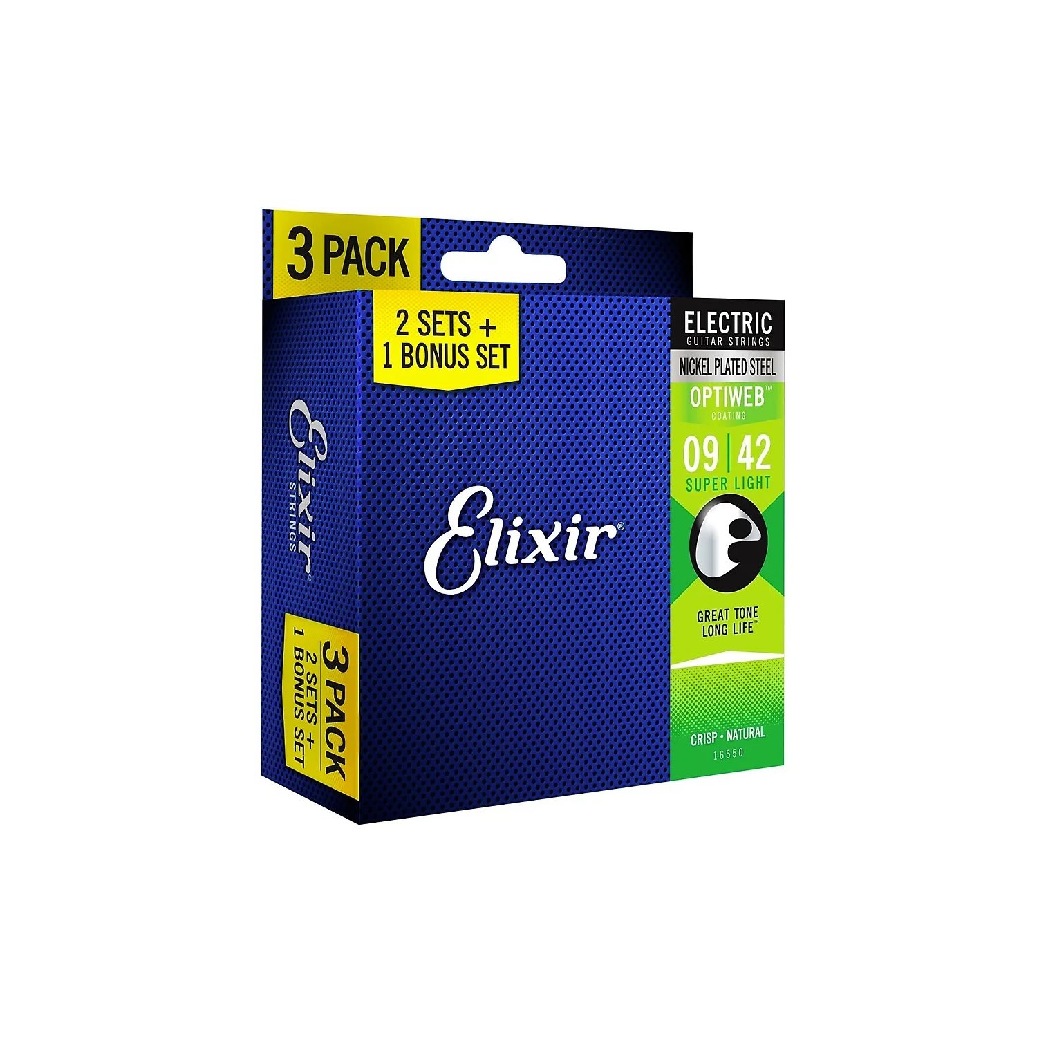 ELIXIR - 16550 - Cordes de guitare électrique avec revêtement Optiweb - 9-42 - 3 pack