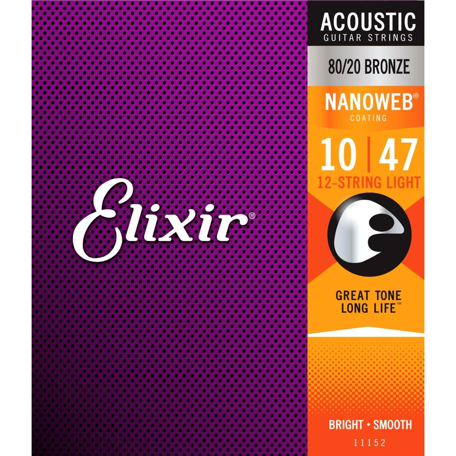 Elixir - 11152 - acoustic guitar strings with Nanoweb Coating - 12 strings - 80 / 20 Bronze - 10-47