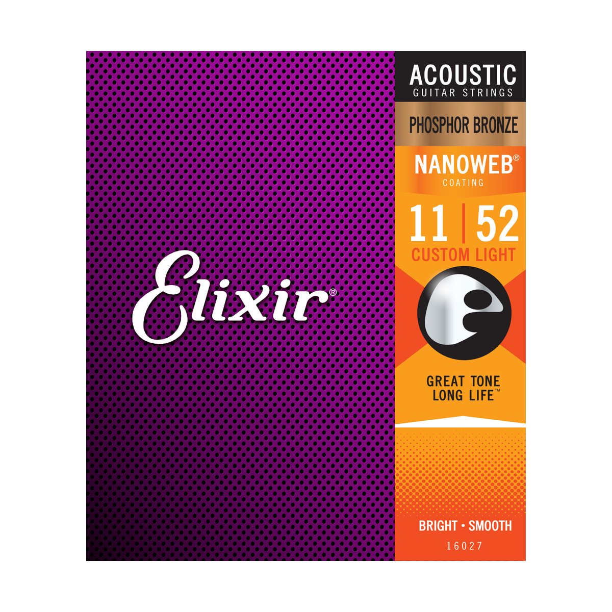 ELIXIR - 16027 - Cordes de guitare acoustique Phosphor Bronze Nanoweb Custom Light 11-52 