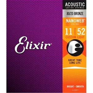 ELIXIR - 16538 - CORDES DE GUITARE ACOUSTIQUES AVEC REVÊTEMENT NANOWEB - 80 / 20 BRONZE - 11-52 - 3-pack