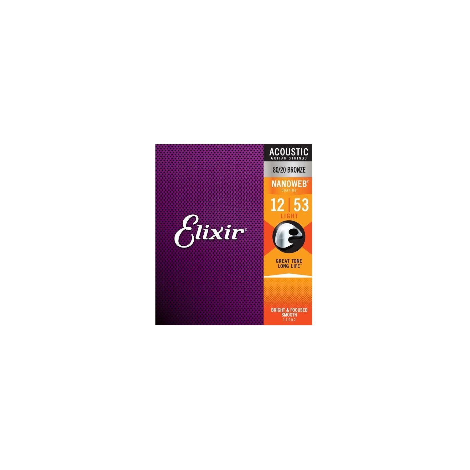 ELIXIR - 16539 - NANOWEB COATING ACOUSTIC strings - 80 / 20 BRONZE - 12-53 - 3-pack