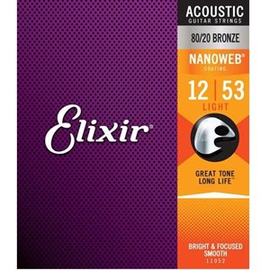 ELIXIR - 16539 - Cordes ACOUSTIQUES NANOWEB COATING - 80 / 20 BRONZE - 12-53 - 3-pack