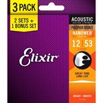 ELIXIR - 16545 - Cordes de guitare acoustique AVEC REVÊTEMENT NANOWEB - paquet de 3 - 12-53