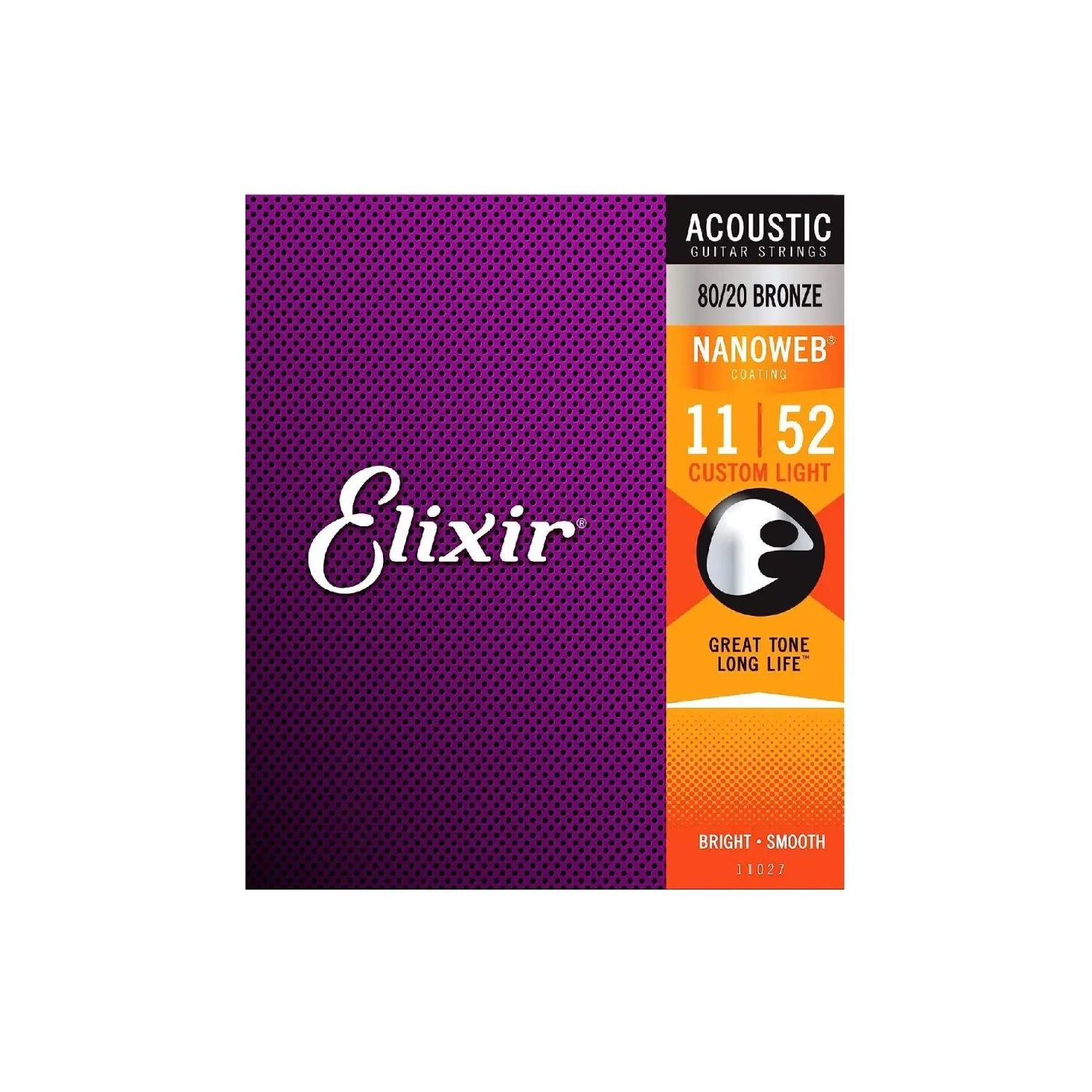 Elixir - 11027 - acoustic guitar strings - 80 / 20 Bronze - Nanoweb - 11-52