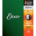 ELIXIR - 14677 - Cordes de basse electrique 4 cordes Stainless Steel Nanoweb Light medium Long scale 45-105