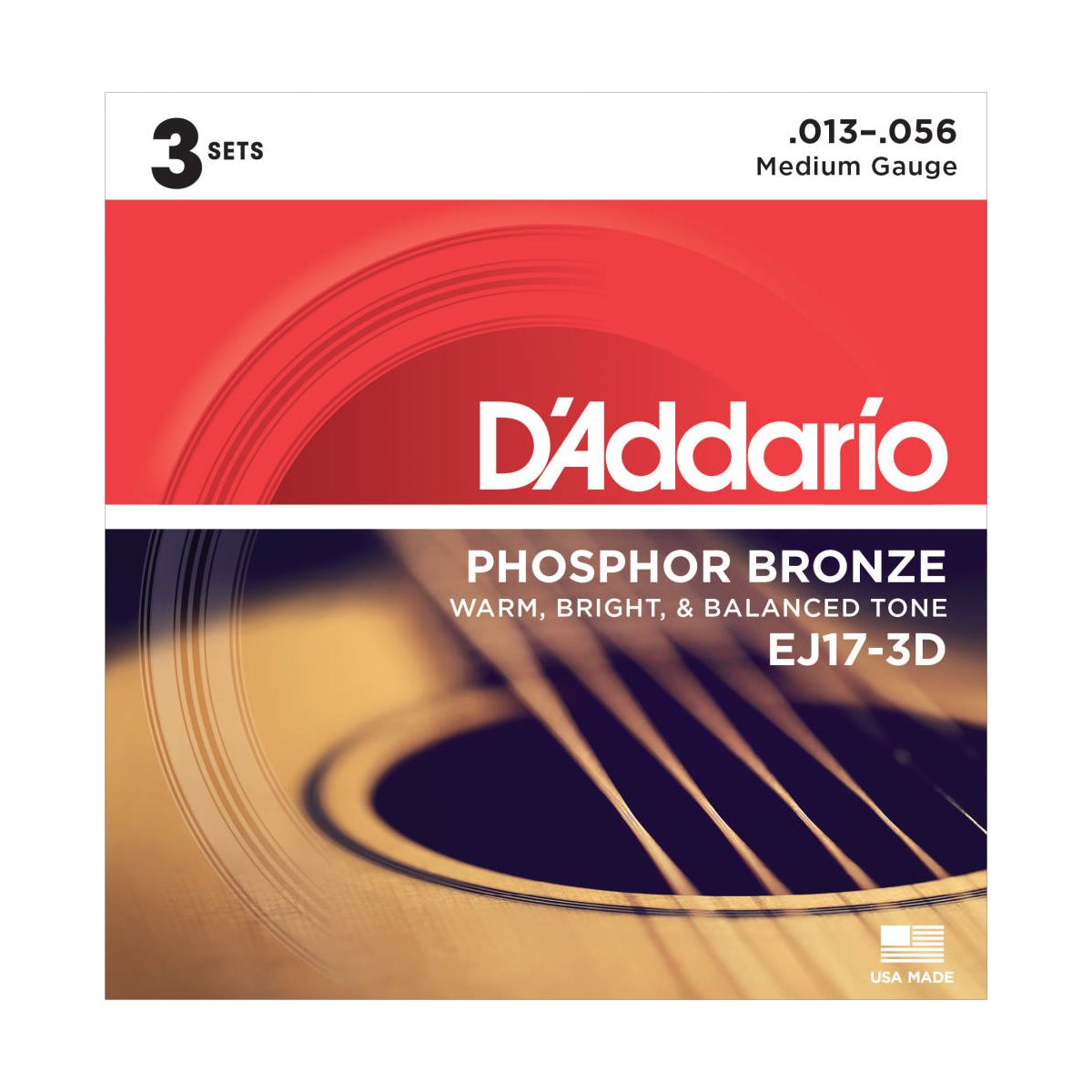 D'ADDARIO - EJ17-3D - acoustic guitar strings - Phosphor Bronze - 13-56 - 3 pack