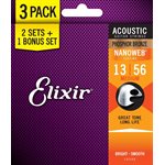 ELIXIR - 16546 - cordes de guitare acoustique AVEC REVÊTEMENT NANOWEB - paquet de 3 - 13-56