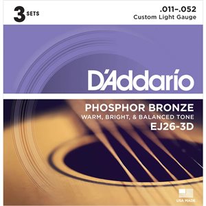 D'ADDARIO - EJ26-3D - cordes de guitare acoustique - Phosphor Bronze - 11-52 - 3 Pack