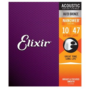 Elixir - 11002 - cordes de guitare acoustique - 80 / 20 Bronze - Nanoweb - 10-47