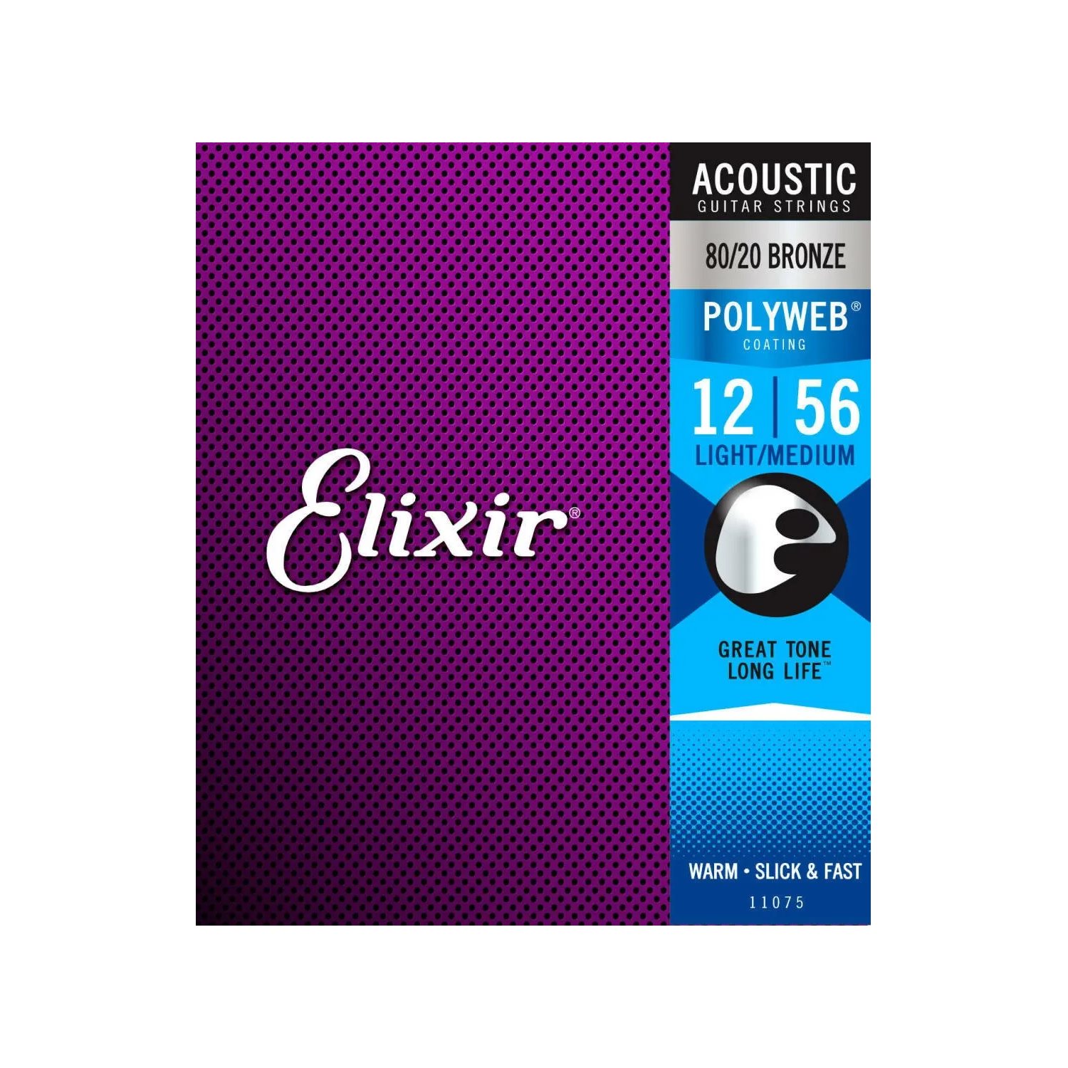 Elixir - 11075 - acoustic guitar strings - 80 / 20 Bronze - Polyweb - 12-56