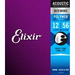 Elixir - 11075 - acoustic guitar strings - 80 / 20 Bronze - Polyweb - 12-56